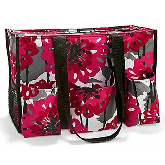 Thirty-one zip top Organizing Utility tote shoulder bag in Bold Bloom - Picture 1 of 6